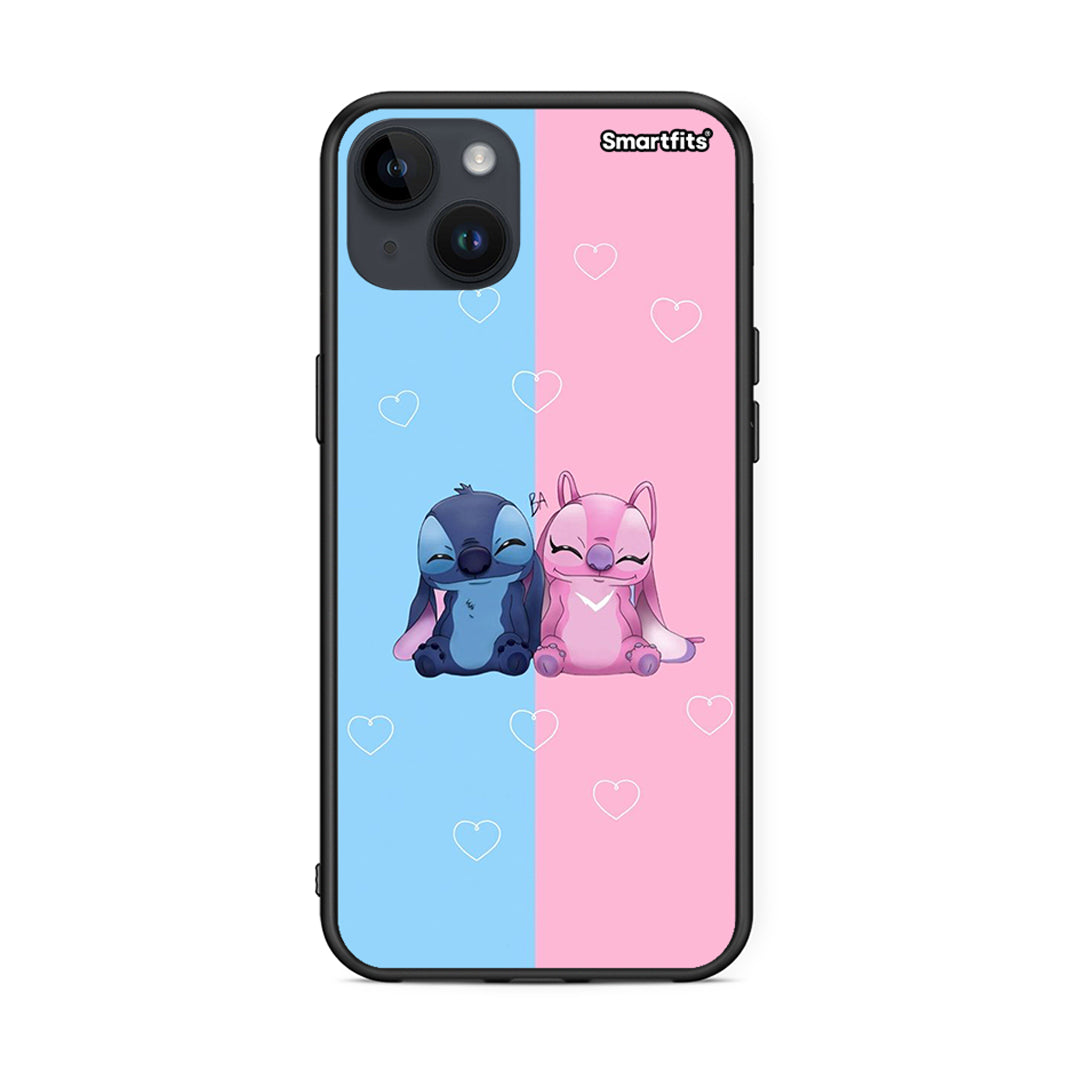 iPhone 15 Plus Stitch And Angel θήκη από τη Smartfits με σχέδιο στο πίσω μέρος και μαύρο περίβλημα | Smartphone case with colorful back and black bezels by Smartfits