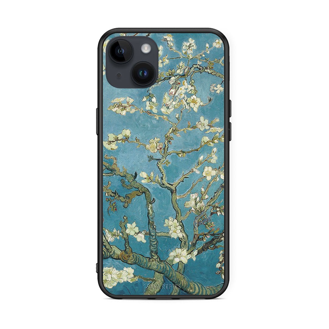 iPhone 15 Plus White Blossoms θήκη από τη Smartfits με σχέδιο στο πίσω μέρος και μαύρο περίβλημα | Smartphone case with colorful back and black bezels by Smartfits
