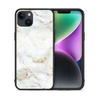 Thumbnail for Θήκη iPhone 15 Plus White Gold Marble από τη Smartfits με σχέδιο στο πίσω μέρος και μαύρο περίβλημα | iPhone 15 Plus White Gold Marble case with colorful back and black bezels
