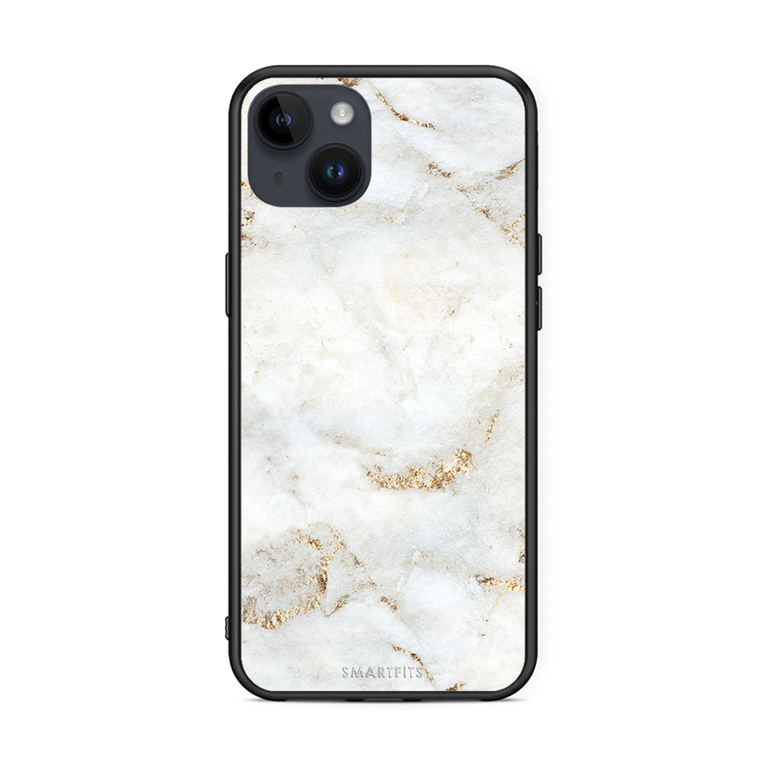 iPhone 15 Plus White Gold Marble θήκη από τη Smartfits με σχέδιο στο πίσω μέρος και μαύρο περίβλημα | Smartphone case with colorful back and black bezels by Smartfits