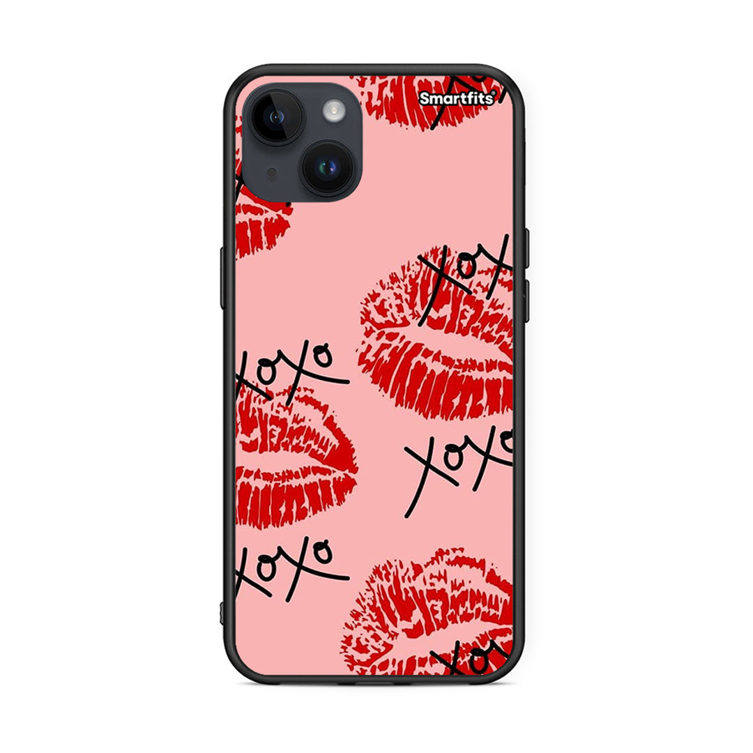 iPhone 15 Plus XOXO Lips θήκη από τη Smartfits με σχέδιο στο πίσω μέρος και μαύρο περίβλημα | Smartphone case with colorful back and black bezels by Smartfits