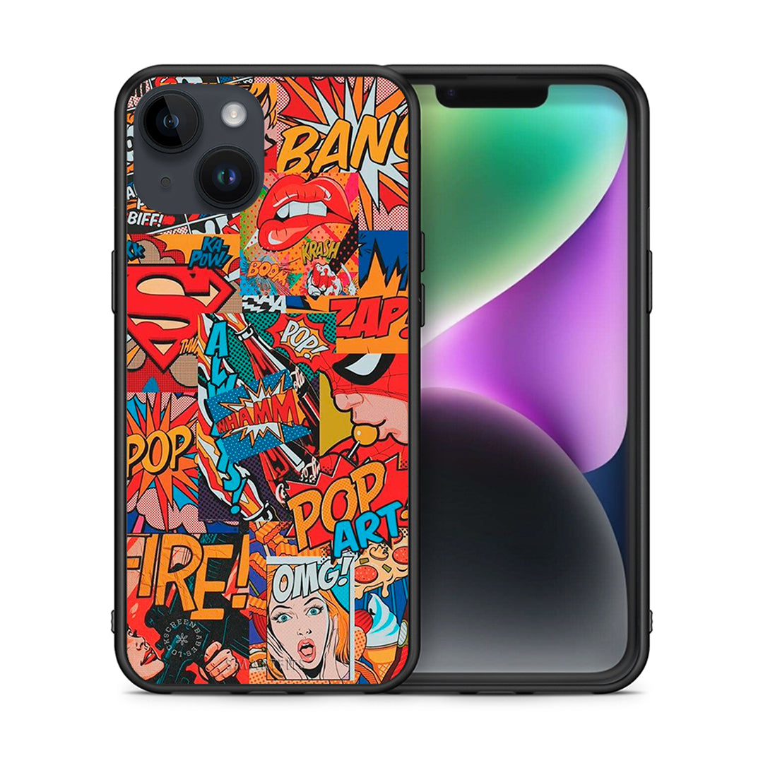 Θήκη iPhone 14 PopArt OMG από τη Smartfits με σχέδιο στο πίσω μέρος και μαύρο περίβλημα | iPhone 14 PopArt OMG case with colorful back and black bezels