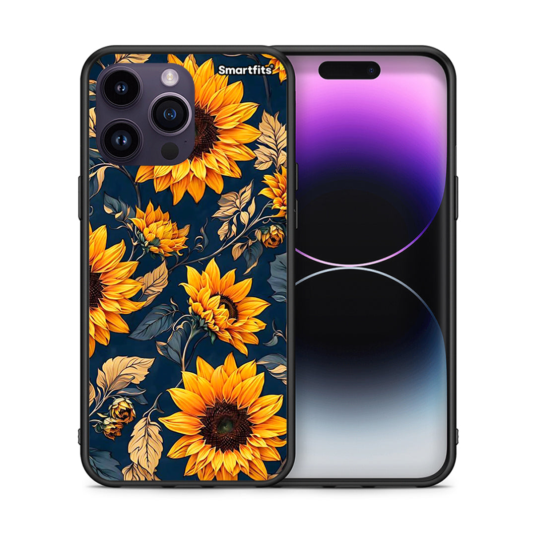 Θήκη iPhone 14 Pro Autumn Sunflowers από τη Smartfits με σχέδιο στο πίσω μέρος και μαύρο περίβλημα | iPhone 14 Pro Autumn Sunflowers case with colorful back and black bezels