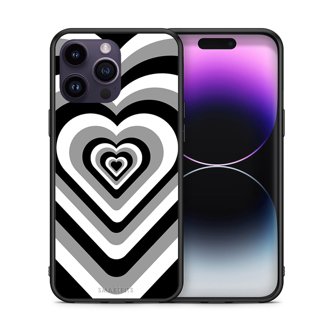 Θήκη iPhone 14 Pro Black Hearts από τη Smartfits με σχέδιο στο πίσω μέρος και μαύρο περίβλημα | iPhone 14 Pro Black Hearts case with colorful back and black bezels