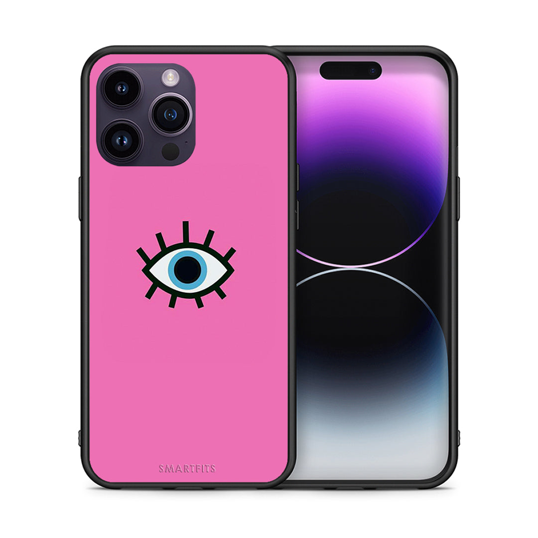 Θήκη iPhone 14 Pro Blue Eye Pink από τη Smartfits με σχέδιο στο πίσω μέρος και μαύρο περίβλημα | iPhone 14 Pro Blue Eye Pink case with colorful back and black bezels