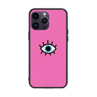 Thumbnail for iPhone 15 Pro Blue Eye Pink θήκη από τη Smartfits με σχέδιο στο πίσω μέρος και μαύρο περίβλημα | Smartphone case with colorful back and black bezels by Smartfits