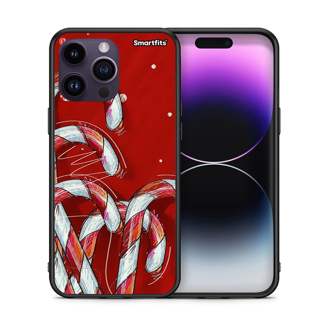 Θήκη iPhone 15 Pro Candy Cane από τη Smartfits με σχέδιο στο πίσω μέρος και μαύρο περίβλημα | iPhone 15 Pro Candy Cane case with colorful back and black bezels