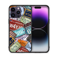 Thumbnail for Θήκη iPhone 14 Pro Car Plates από τη Smartfits με σχέδιο στο πίσω μέρος και μαύρο περίβλημα | iPhone 14 Pro Car Plates case with colorful back and black bezels