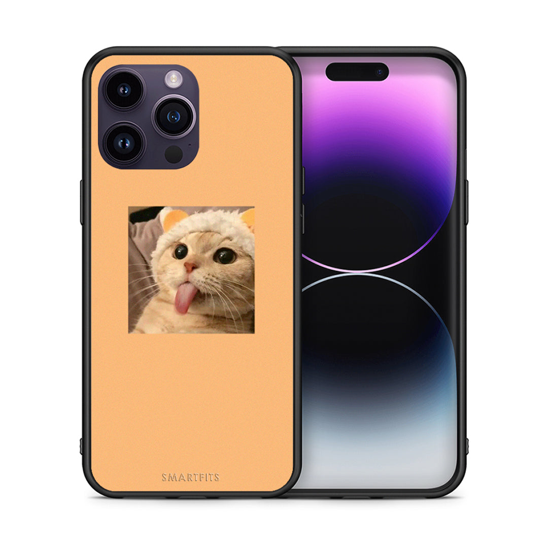 Θήκη iPhone 14 Pro Cat Tongue από τη Smartfits με σχέδιο στο πίσω μέρος και μαύρο περίβλημα | iPhone 14 Pro Cat Tongue case with colorful back and black bezels