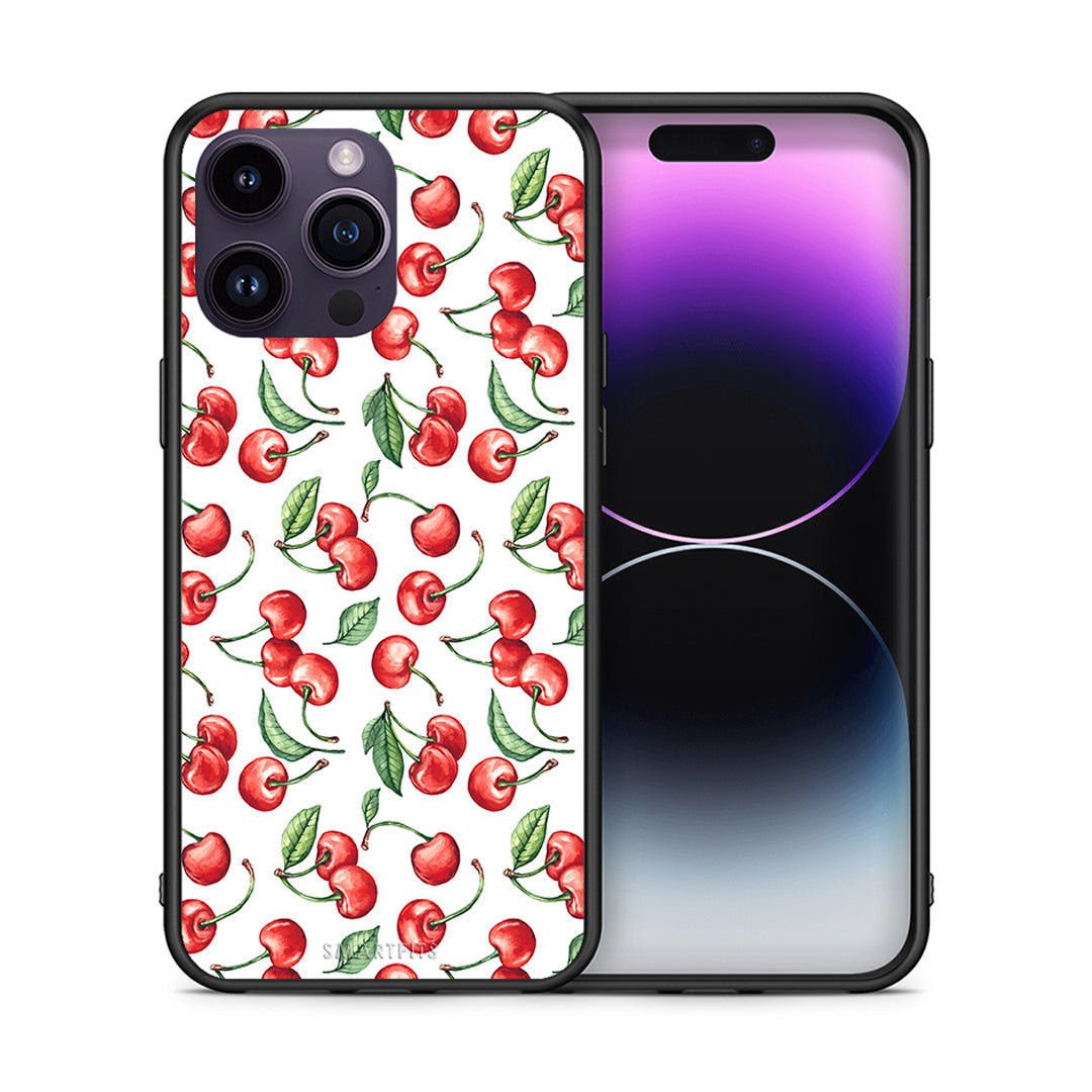 Θήκη iPhone 15 Pro Cherry Summer από τη Smartfits με σχέδιο στο πίσω μέρος και μαύρο περίβλημα | iPhone 15 Pro Cherry Summer case with colorful back and black bezels