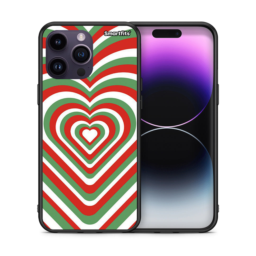 Θήκη iPhone 14 Pro Christmas Hearts από τη Smartfits με σχέδιο στο πίσω μέρος και μαύρο περίβλημα | iPhone 14 Pro Christmas Hearts case with colorful back and black bezels