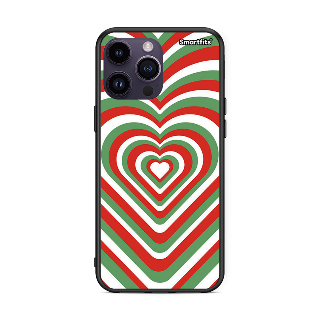 iPhone 15 Pro Christmas Hearts θήκη από τη Smartfits με σχέδιο στο πίσω μέρος και μαύρο περίβλημα | Smartphone case with colorful back and black bezels by Smartfits