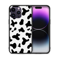 Thumbnail for Θήκη iPhone 14 Pro Cow Print από τη Smartfits με σχέδιο στο πίσω μέρος και μαύρο περίβλημα | iPhone 14 Pro Cow Print case with colorful back and black bezels