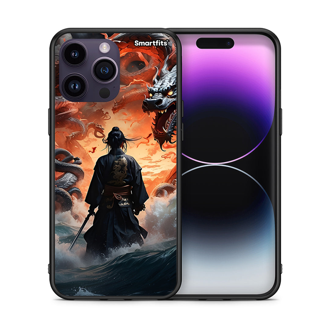 Θήκη iPhone 15 Pro Dragons Fight από τη Smartfits με σχέδιο στο πίσω μέρος και μαύρο περίβλημα | iPhone 15 Pro Dragons Fight case with colorful back and black bezels