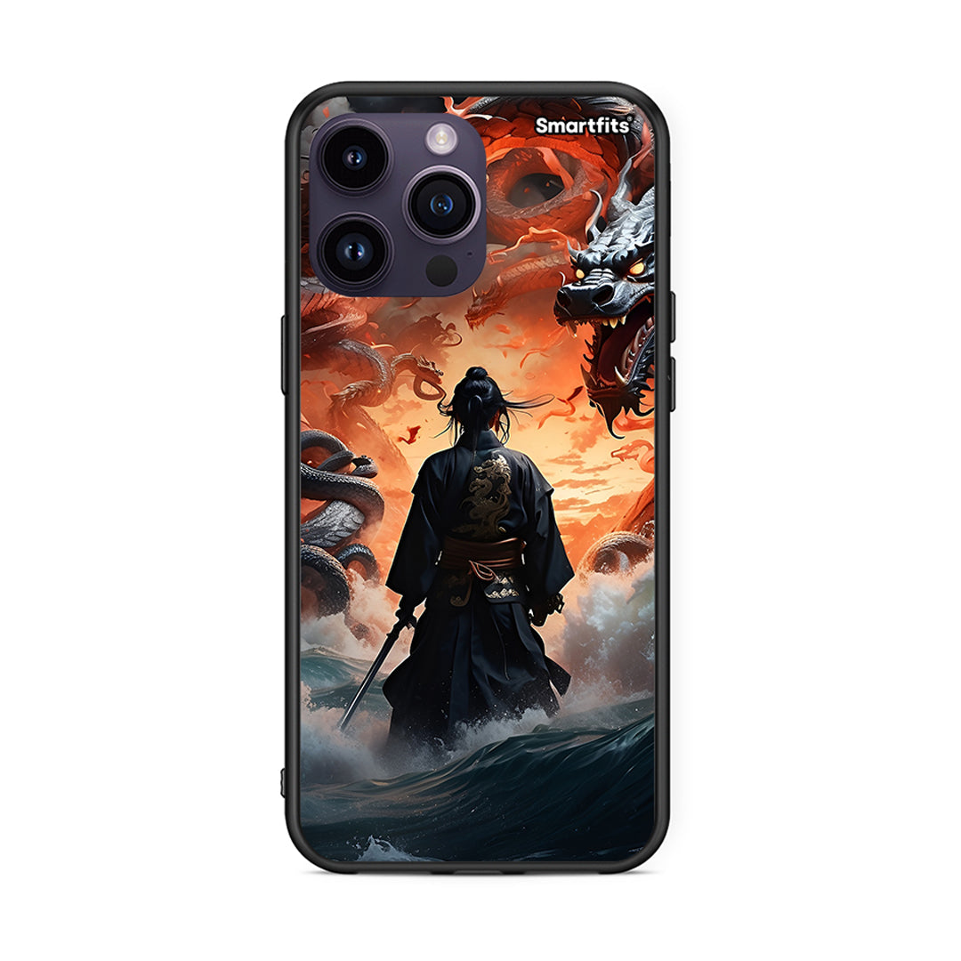 iPhone 15 Pro Dragons Fight θήκη από τη Smartfits με σχέδιο στο πίσω μέρος και μαύρο περίβλημα | Smartphone case with colorful back and black bezels by Smartfits