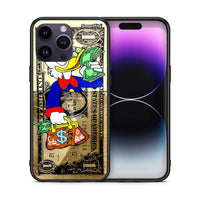 Thumbnail for Θήκη iPhone 14 Pro Duck Money από τη Smartfits με σχέδιο στο πίσω μέρος και μαύρο περίβλημα | iPhone 14 Pro Duck Money case with colorful back and black bezels