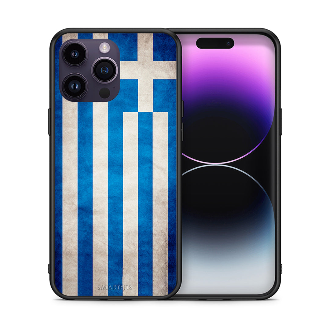 Θήκη iPhone 14 Pro Greek Flag από τη Smartfits με σχέδιο στο πίσω μέρος και μαύρο περίβλημα | iPhone 14 Pro Greek Flag case with colorful back and black bezels