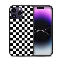 Thumbnail for Θήκη iPhone 14 Pro Squares Geometric από τη Smartfits με σχέδιο στο πίσω μέρος και μαύρο περίβλημα | iPhone 14 Pro Squares Geometric case with colorful back and black bezels
