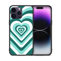 Thumbnail for Θήκη iPhone 14 Pro Green Hearts από τη Smartfits με σχέδιο στο πίσω μέρος και μαύρο περίβλημα | iPhone 14 Pro Green Hearts case with colorful back and black bezels