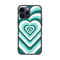 Thumbnail for iPhone 14 Pro Green Hearts θήκη από τη Smartfits με σχέδιο στο πίσω μέρος και μαύρο περίβλημα | Smartphone case with colorful back and black bezels by Smartfits