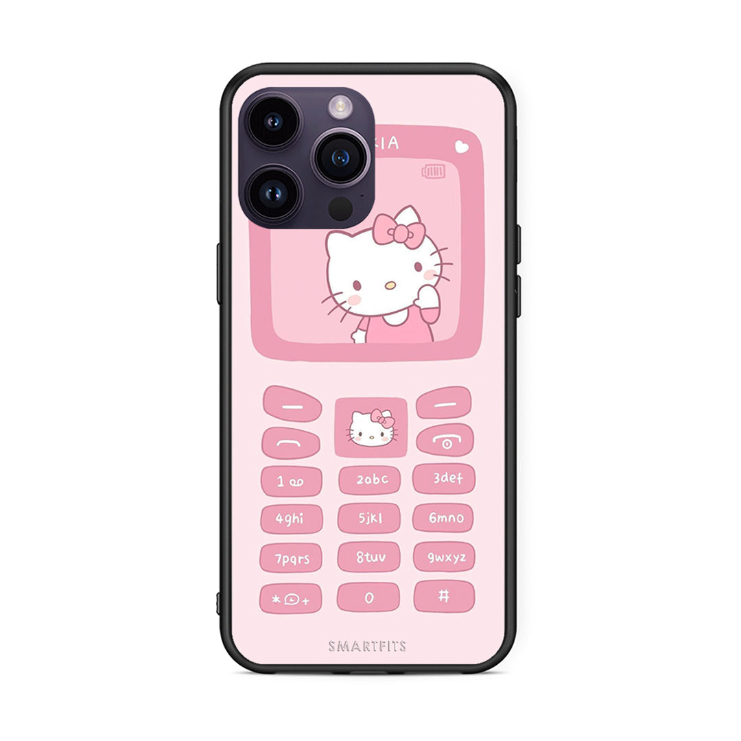 iPhone 15 Pro Hello Kitten Θήκη Αγίου Βαλεντίνου από τη Smartfits με σχέδιο στο πίσω μέρος και μαύρο περίβλημα | Smartphone case with colorful back and black bezels by Smartfits