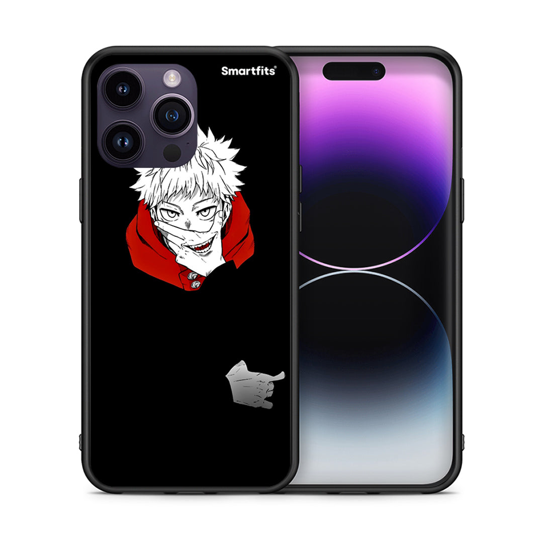Θήκη iPhone 14 Pro Itadori Anime από τη Smartfits με σχέδιο στο πίσω μέρος και μαύρο περίβλημα | iPhone 14 Pro Itadori Anime case with colorful back and black bezels