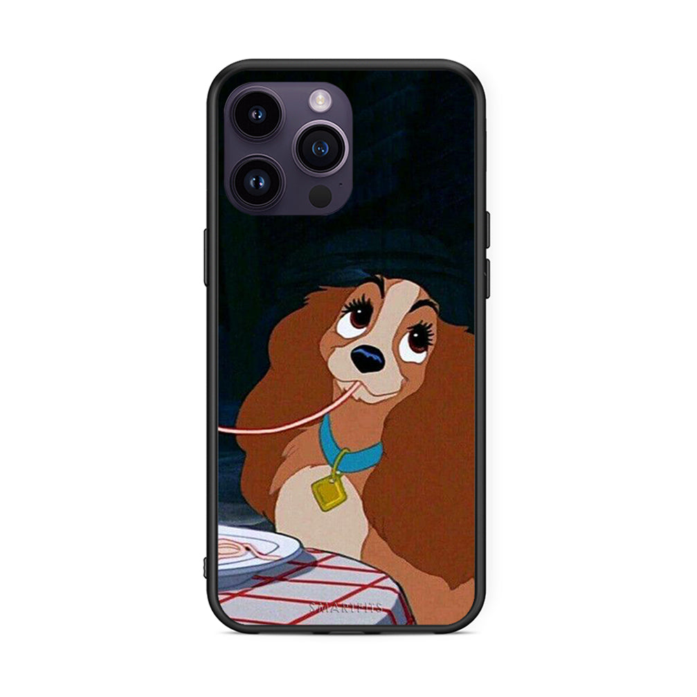 iPhone 15 Pro Lady And Tramp 2 Θήκη Αγίου Βαλεντίνου από τη Smartfits με σχέδιο στο πίσω μέρος και μαύρο περίβλημα | Smartphone case with colorful back and black bezels by Smartfits