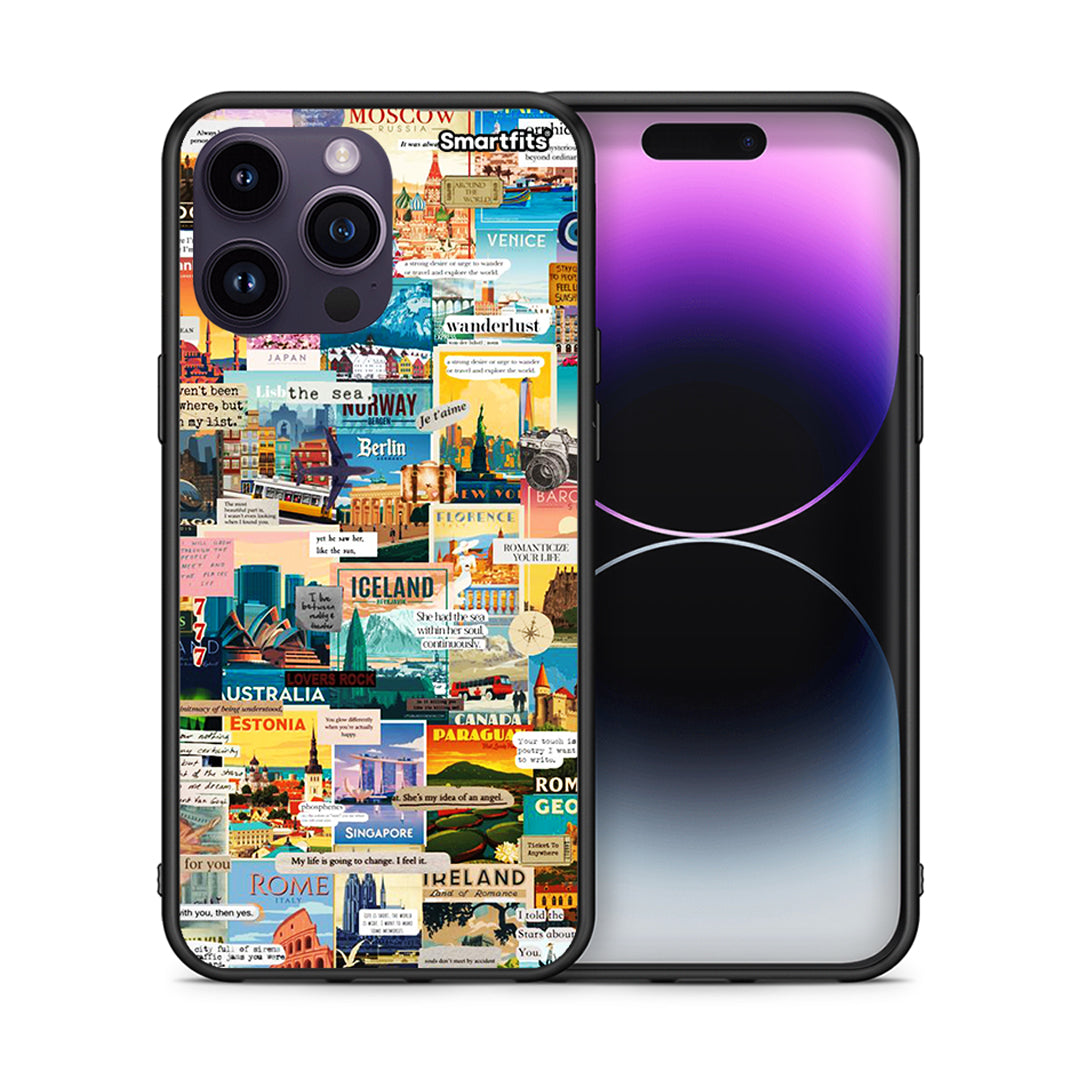 Θήκη iPhone 14 Pro Live To Travel από τη Smartfits με σχέδιο στο πίσω μέρος και μαύρο περίβλημα | iPhone 14 Pro Live To Travel case with colorful back and black bezels