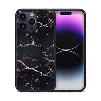 Thumbnail for Θήκη iPhone 15 Pro Black Rosegold Marble από τη Smartfits με σχέδιο στο πίσω μέρος και μαύρο περίβλημα | iPhone 15 Pro Black Rosegold Marble case with colorful back and black bezels