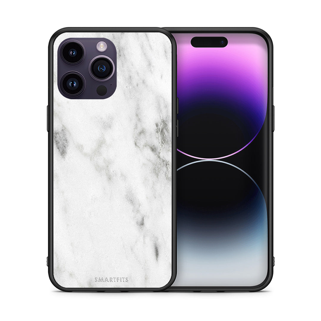 Θήκη iPhone 14 Pro White Marble από τη Smartfits με σχέδιο στο πίσω μέρος και μαύρο περίβλημα | iPhone 14 Pro White Marble case with colorful back and black bezels