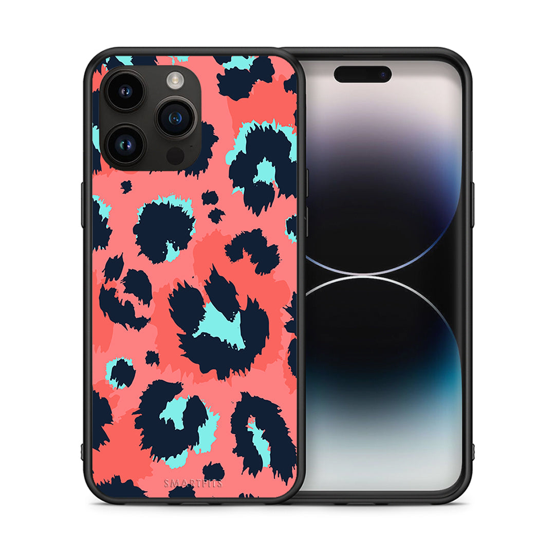 Θήκη iPhone 15 Pro Max Pink Leopard Animal από τη Smartfits με σχέδιο στο πίσω μέρος και μαύρο περίβλημα | iPhone 15 Pro Max Pink Leopard Animal case with colorful back and black bezels