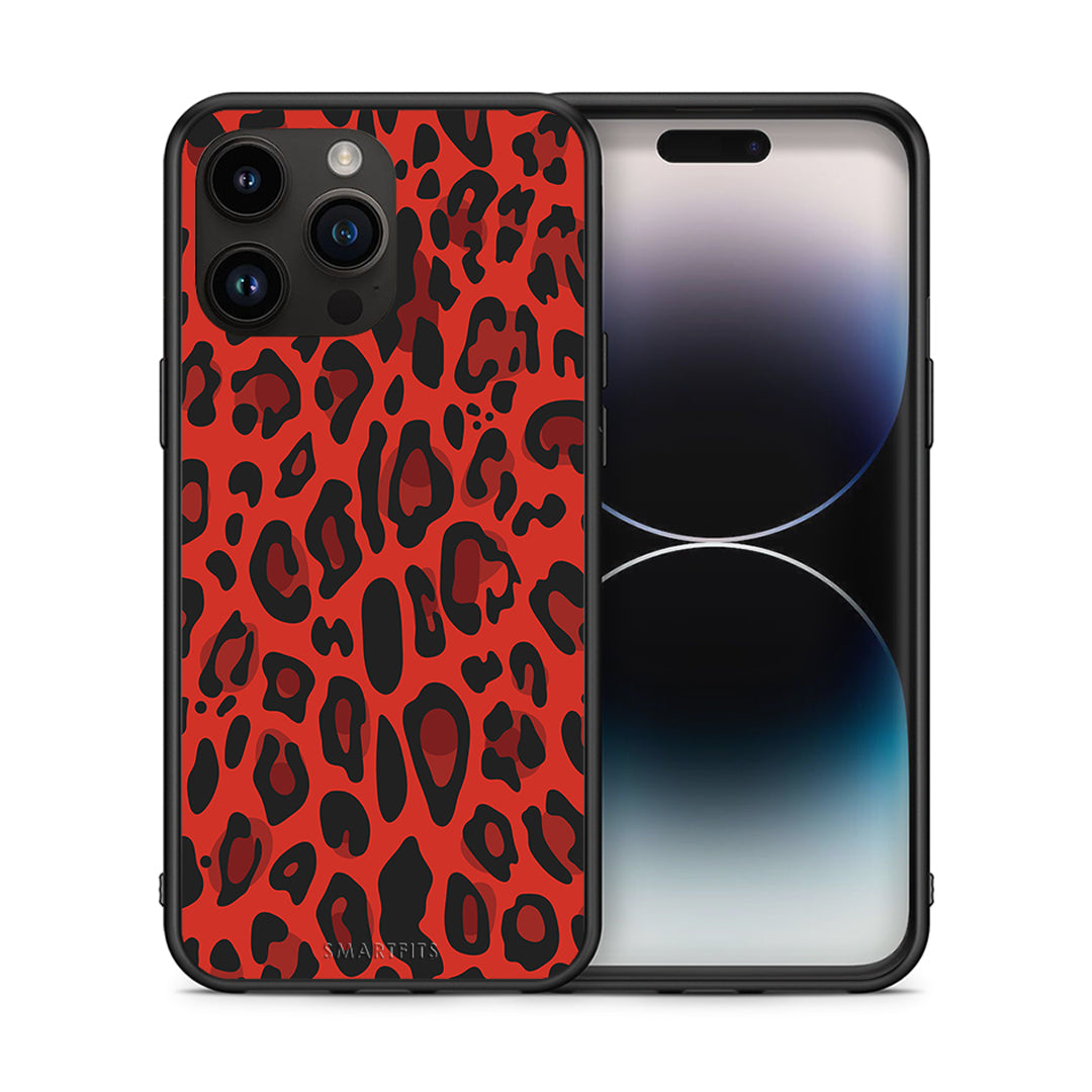 Θήκη iPhone 15 Pro Max Red Leopard Animal από τη Smartfits με σχέδιο στο πίσω μέρος και μαύρο περίβλημα | iPhone 15 Pro Max Red Leopard Animal case with colorful back and black bezels