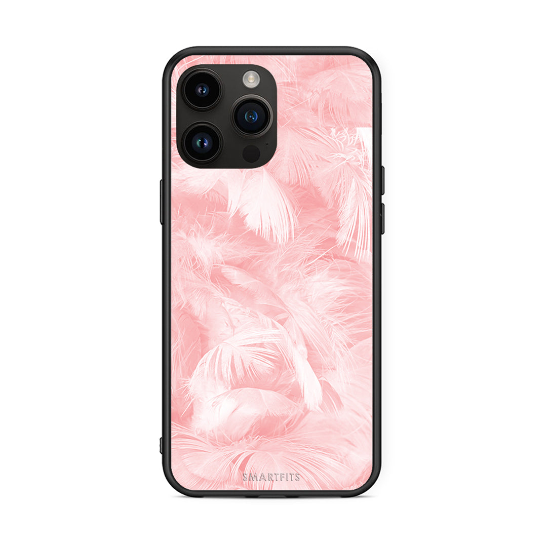 33 - iPhone 14 Pro Max Pink Feather Boho case, cover, bumper