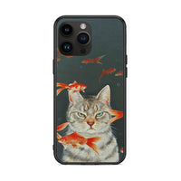 Thumbnail for iPhone 15 Pro Max Cat Goldfish θήκη από τη Smartfits με σχέδιο στο πίσω μέρος και μαύρο περίβλημα | Smartphone case with colorful back and black bezels by Smartfits