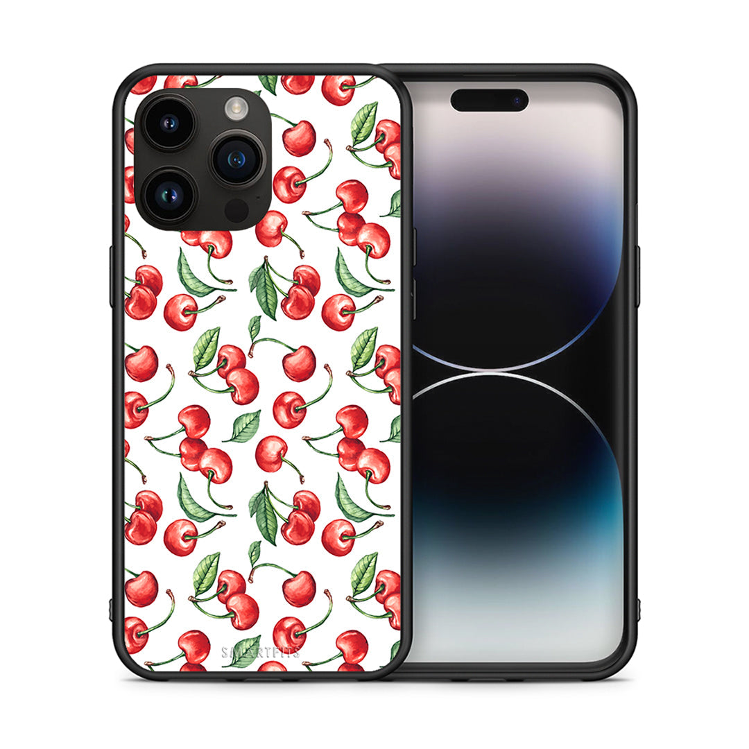 Θήκη iPhone 15 Pro Max Cherry Summer από τη Smartfits με σχέδιο στο πίσω μέρος και μαύρο περίβλημα | iPhone 15 Pro Max Cherry Summer case with colorful back and black bezels