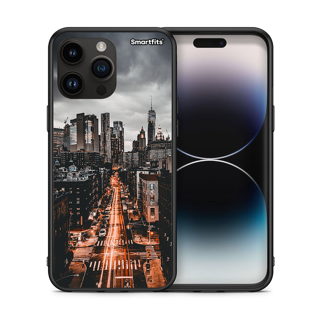 Θήκη iPhone 15 Pro Max City Lights από τη Smartfits με σχέδιο στο πίσω μέρος και μαύρο περίβλημα | iPhone 15 Pro Max City Lights case with colorful back and black bezels