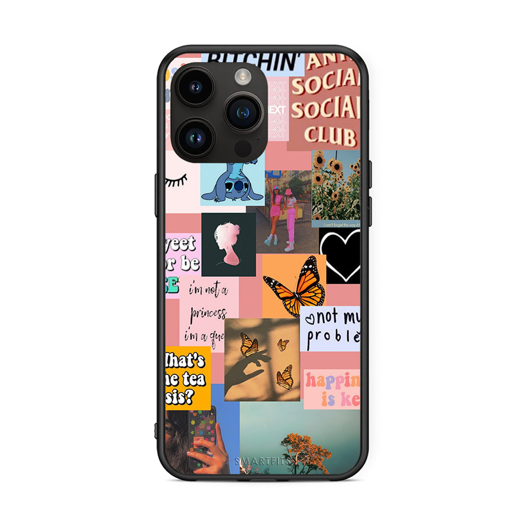 iPhone 15 Pro Max Collage Bitchin Θήκη Αγίου Βαλεντίνου από τη Smartfits με σχέδιο στο πίσω μέρος και μαύρο περίβλημα | Smartphone case with colorful back and black bezels by Smartfits