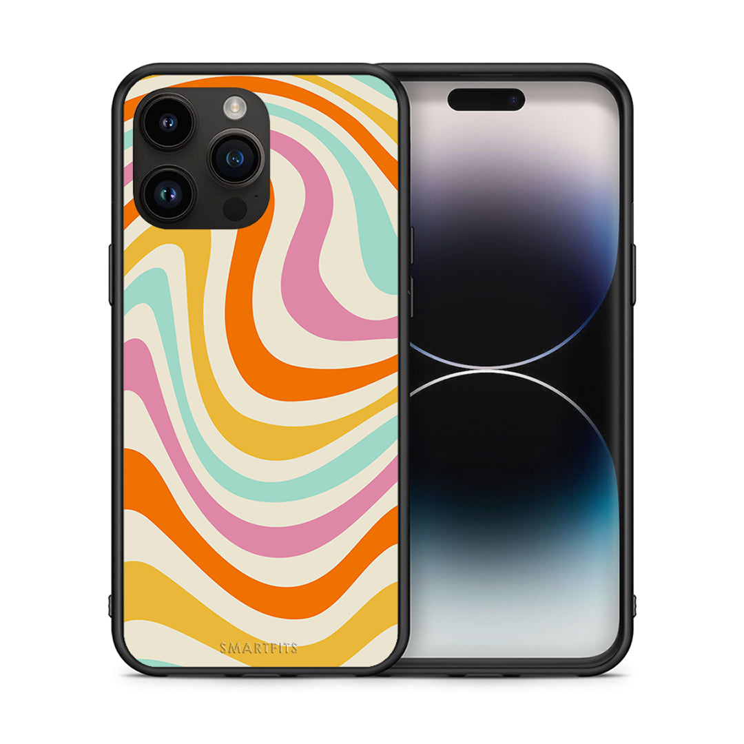 Θήκη iPhone 15 Pro Max Colourful Waves από τη Smartfits με σχέδιο στο πίσω μέρος και μαύρο περίβλημα | iPhone 15 Pro Max Colourful Waves case with colorful back and black bezels