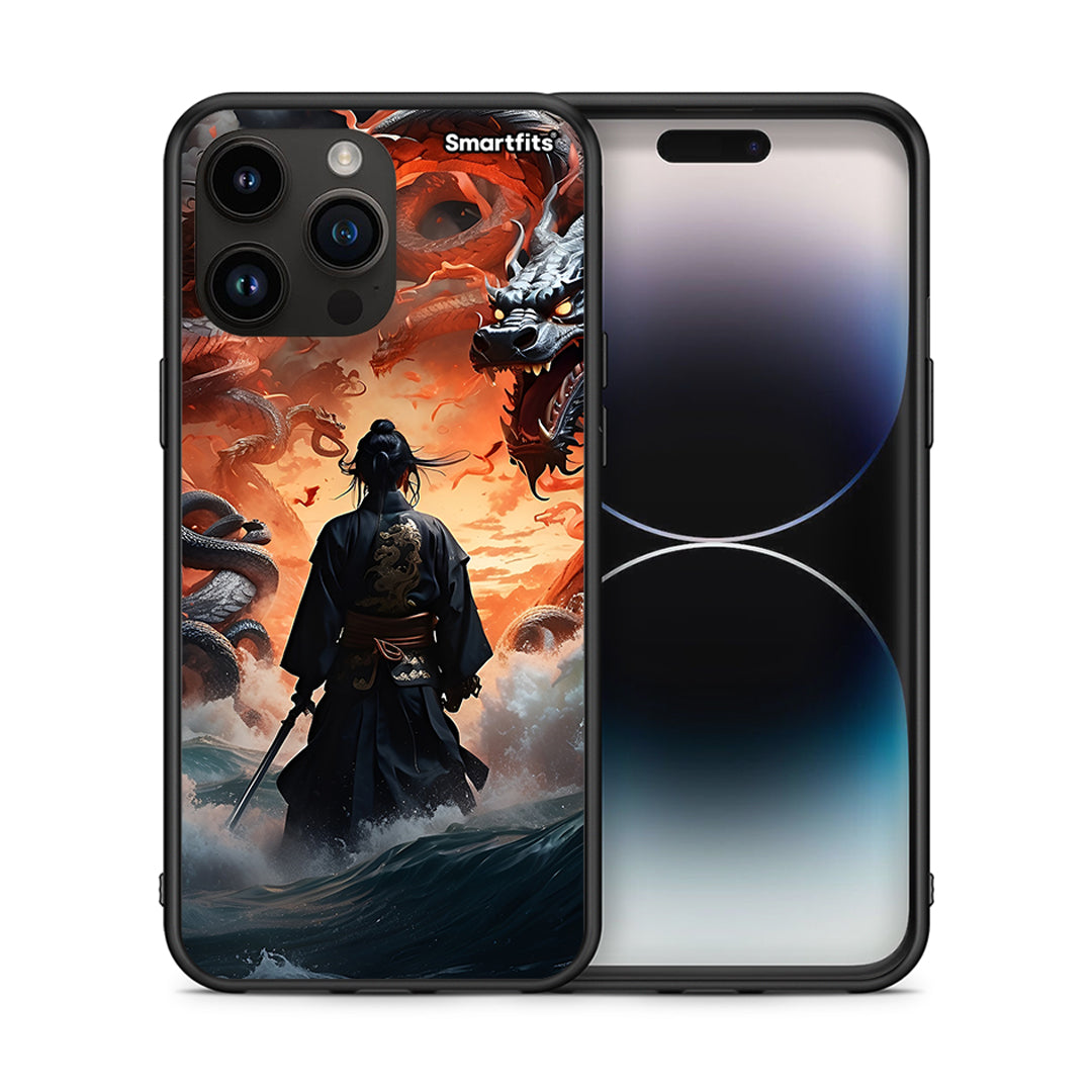 Θήκη iPhone 14 Pro Max Dragons Fight από τη Smartfits με σχέδιο στο πίσω μέρος και μαύρο περίβλημα | iPhone 14 Pro Max Dragons Fight case with colorful back and black bezels