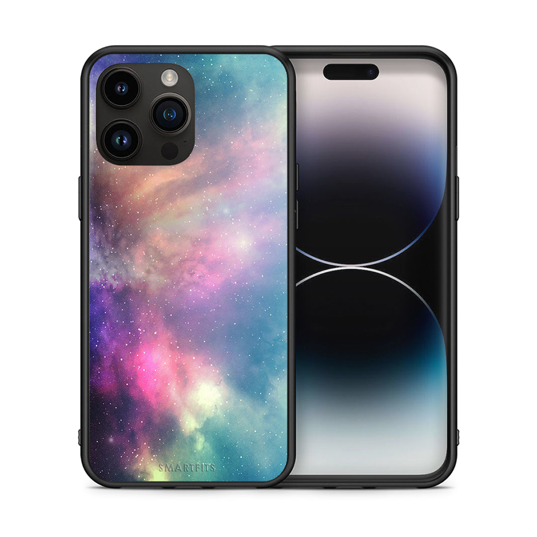 Θήκη iPhone 14 Pro Max Rainbow Galaxy από τη Smartfits με σχέδιο στο πίσω μέρος και μαύρο περίβλημα | iPhone 14 Pro Max Rainbow Galaxy case with colorful back and black bezels