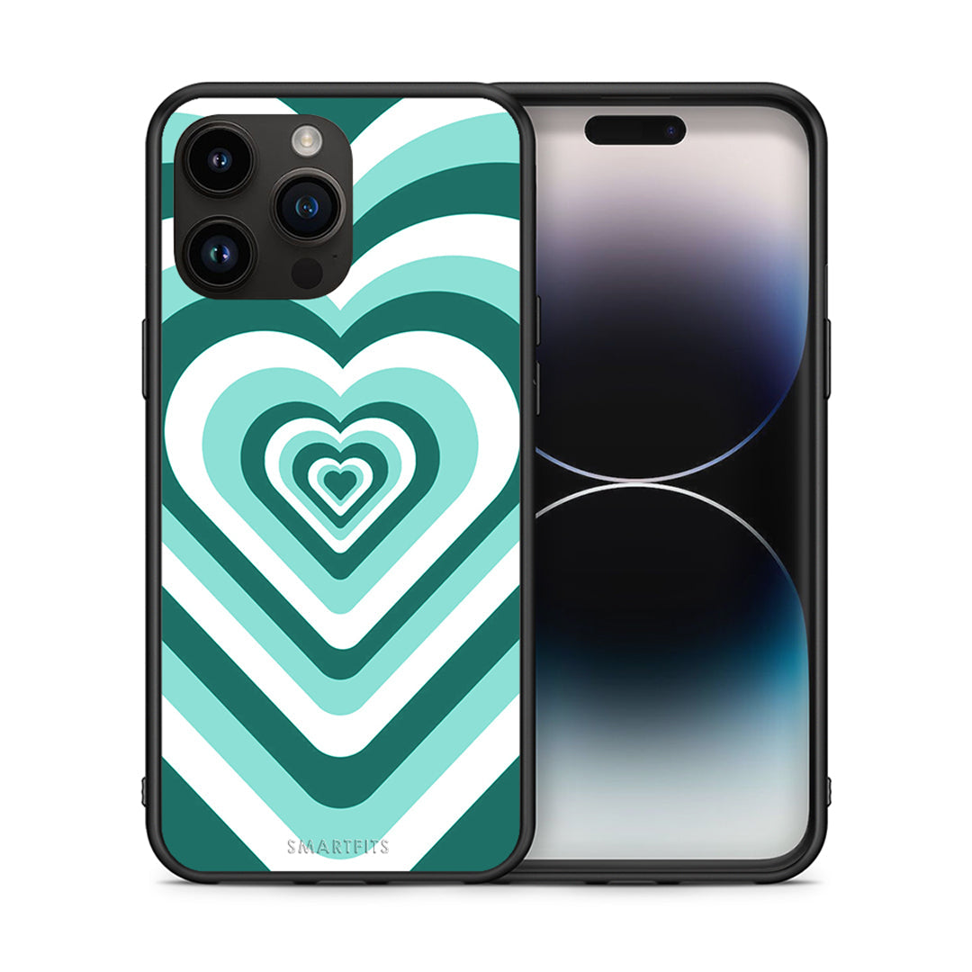 Θήκη iPhone 14 Pro Max Green Hearts από τη Smartfits με σχέδιο στο πίσω μέρος και μαύρο περίβλημα | iPhone 14 Pro Max Green Hearts case with colorful back and black bezels