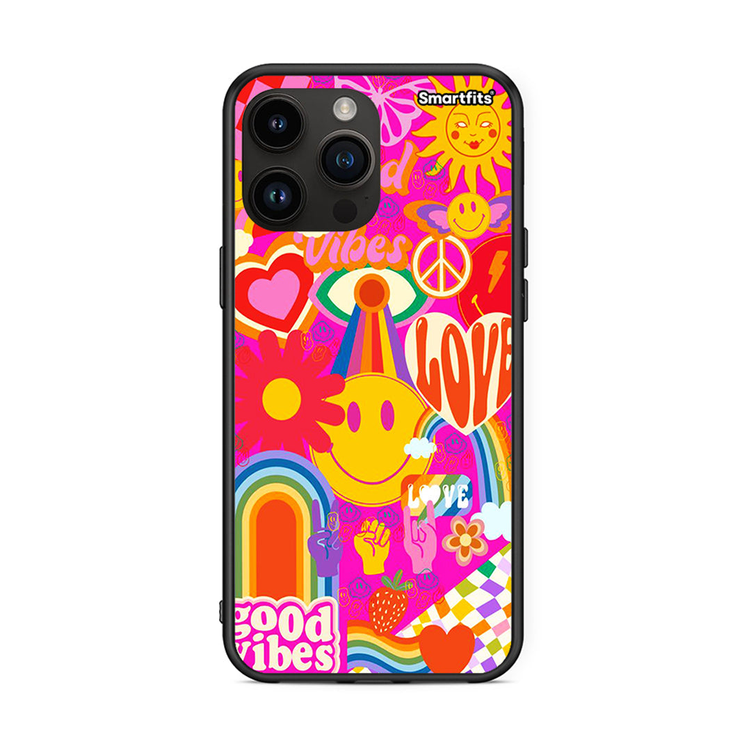 iPhone 15 Pro Max Hippie Love θήκη από τη Smartfits με σχέδιο στο πίσω μέρος και μαύρο περίβλημα | Smartphone case with colorful back and black bezels by Smartfits