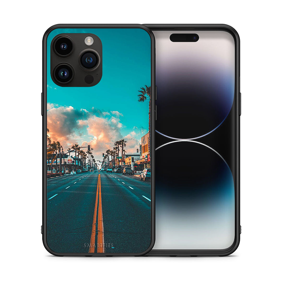 Θήκη iPhone 15 Pro Max City Landscape από τη Smartfits με σχέδιο στο πίσω μέρος και μαύρο περίβλημα | iPhone 15 Pro Max City Landscape case with colorful back and black bezels