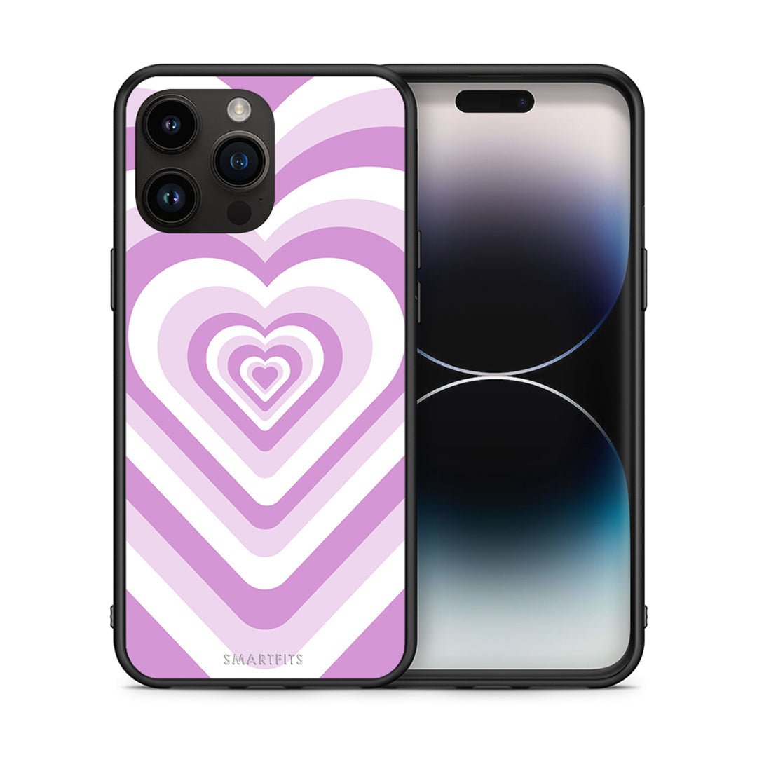 Θήκη iPhone 15 Pro Max Lilac Hearts από τη Smartfits με σχέδιο στο πίσω μέρος και μαύρο περίβλημα | iPhone 15 Pro Max Lilac Hearts case with colorful back and black bezels