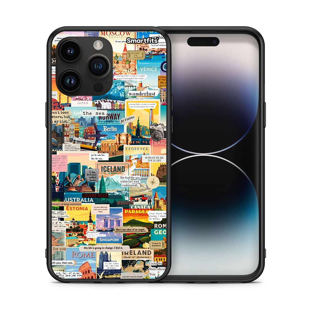 Θήκη iPhone 15 Pro Max Live To Travel από τη Smartfits με σχέδιο στο πίσω μέρος και μαύρο περίβλημα | iPhone 15 Pro Max Live To Travel case with colorful back and black bezels