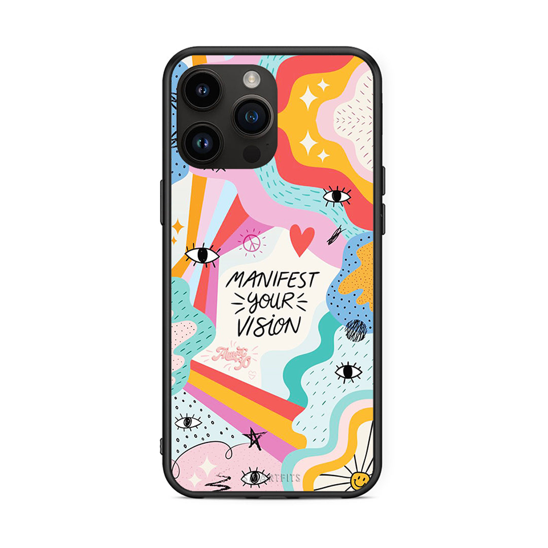 iPhone 15 Pro Max Manifest Your Vision θήκη από τη Smartfits με σχέδιο στο πίσω μέρος και μαύρο περίβλημα | Smartphone case with colorful back and black bezels by Smartfits