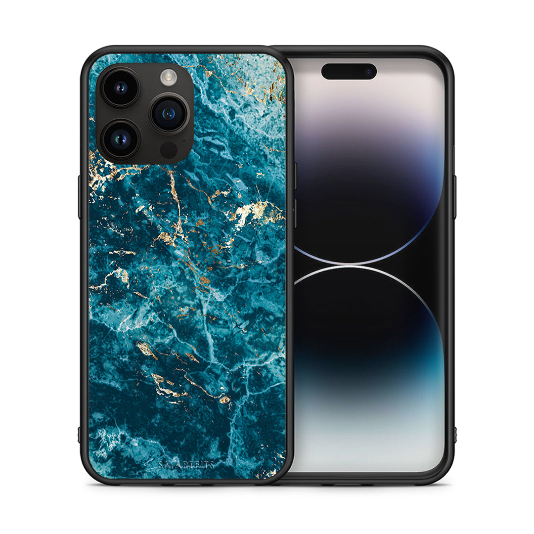 Θήκη iPhone 14 Pro Max Marble Blue από τη Smartfits με σχέδιο στο πίσω μέρος και μαύρο περίβλημα | iPhone 14 Pro Max Marble Blue case with colorful back and black bezels