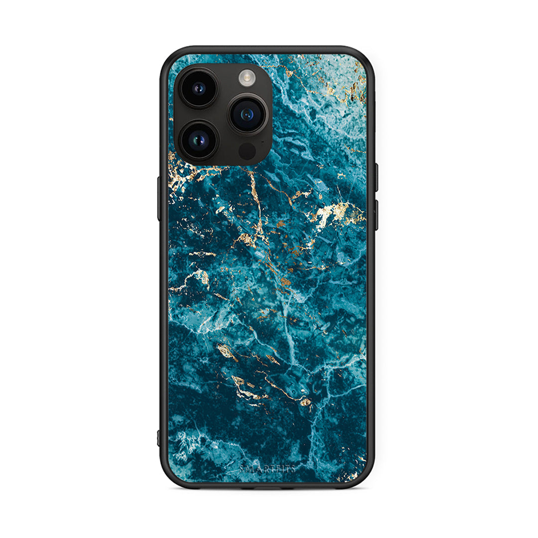 iPhone 15 Pro Max Marble Blue θήκη από τη Smartfits με σχέδιο στο πίσω μέρος και μαύρο περίβλημα | Smartphone case with colorful back and black bezels by Smartfits