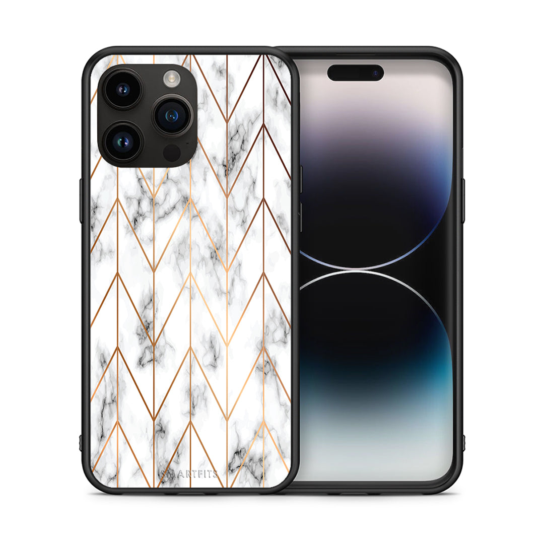 Θήκη iPhone 14 Pro Max Gold Geometric Marble από τη Smartfits με σχέδιο στο πίσω μέρος και μαύρο περίβλημα | iPhone 14 Pro Max Gold Geometric Marble case with colorful back and black bezels