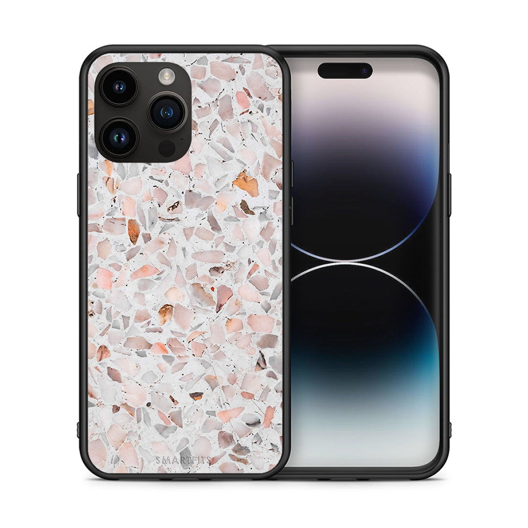 Θήκη iPhone 14 Pro Max Marble Terrazzo από τη Smartfits με σχέδιο στο πίσω μέρος και μαύρο περίβλημα | iPhone 14 Pro Max Marble Terrazzo case with colorful back and black bezels